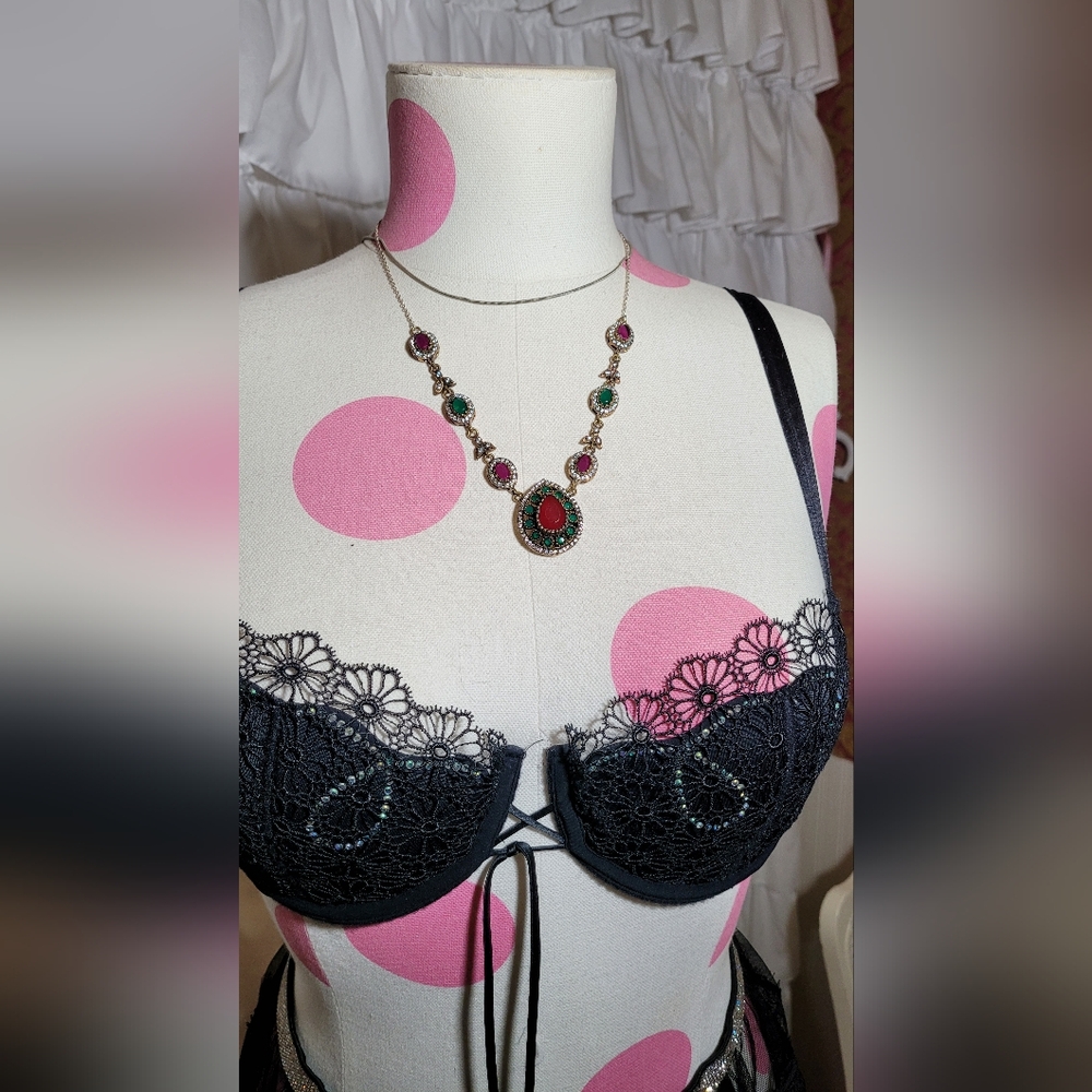 Sterling Silver Red Ruby Emerald Pendant Necklace - image 1